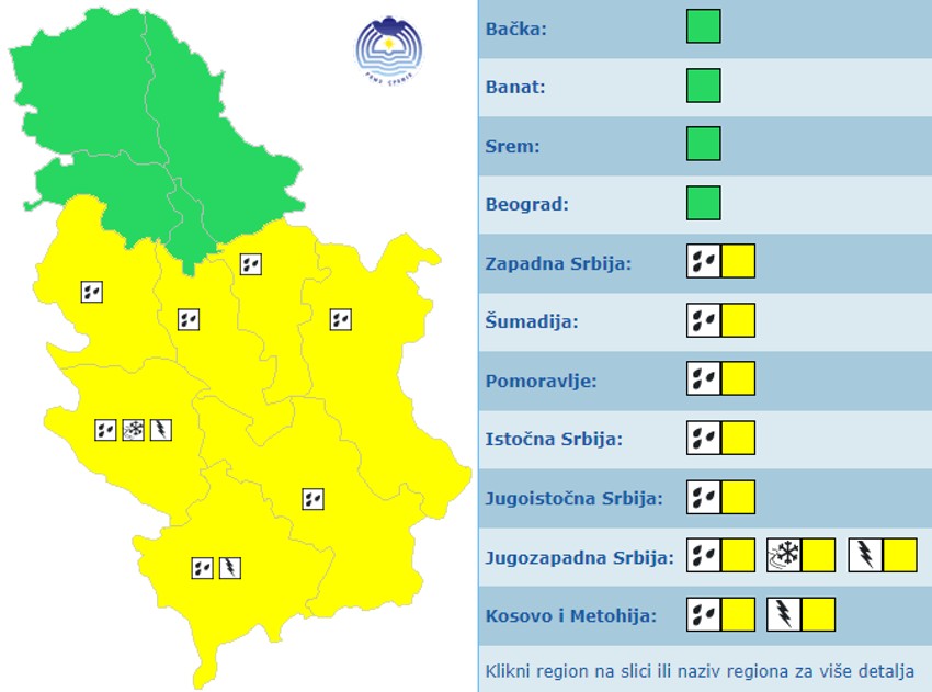 Meteoalarm za nedelju, 24. mart