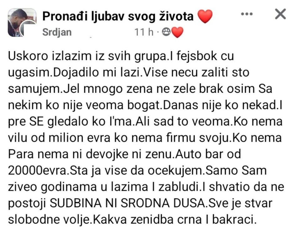 Srđanova ispovest na Fejsbuku