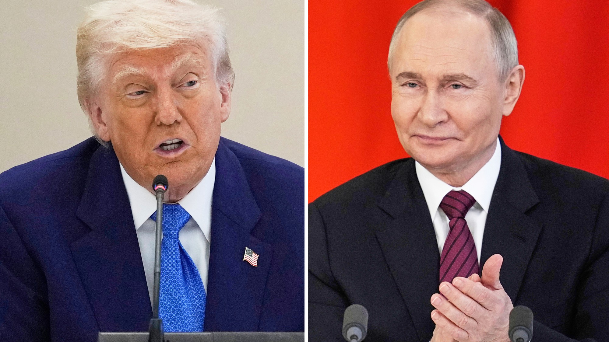 Americký prezident Donald Trump a ruský prezident Vladimir Putin.