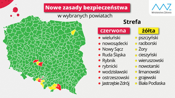 Powiaty według kategorii obostrzeń Covid-19