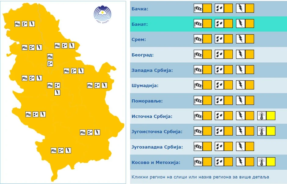 Na snazi žuti meteoalarm za celu zemlju