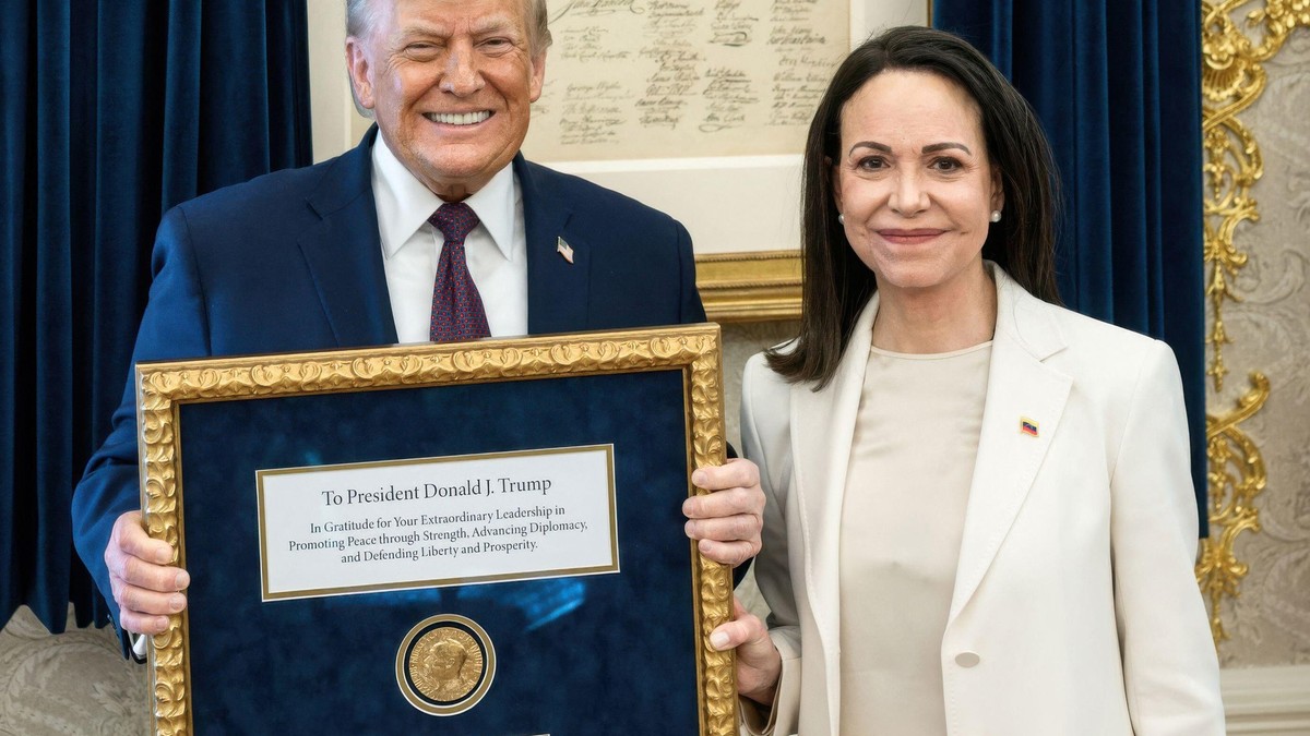 Donald Tramp i Marija Korina Mačado, nakon što mu je predala svoju Nobelovu nagradu za mir