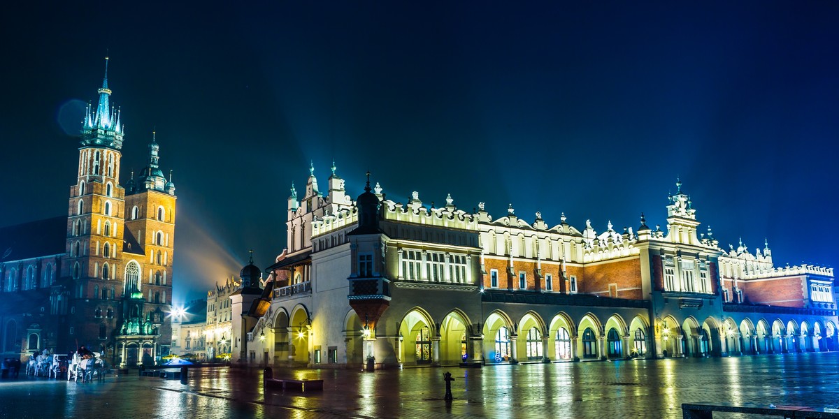 Kraków, rynek, stare miasto, noc, nocą