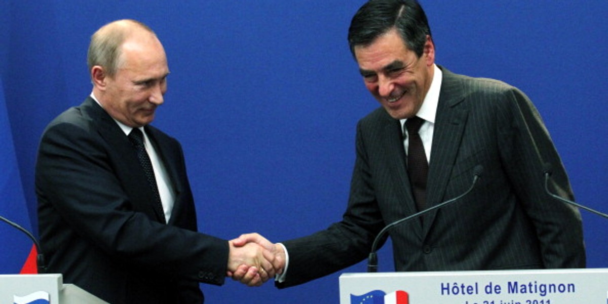 21 czerwca 2011 r. Premier Francji Francois Fillon z premierem Rosji Władimirem Putinem podczas spotkania w Paryżu.