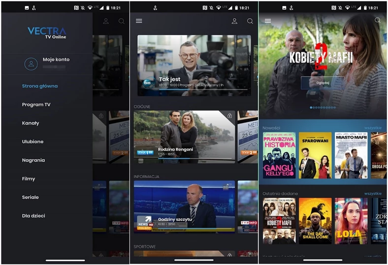 Vectra TV Online w aplikacji mobilnej na smartfonie z systemem Android
