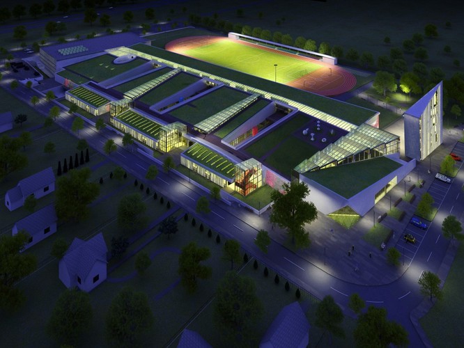 Tak ma wyglądać CEiS w Mysiadle po ukończeniu wszystkich trzech etapów inwestycji (kliknij w środek zdjęcia, aby je powiększyć). Źródło: materiały architektów FRANTA Group.