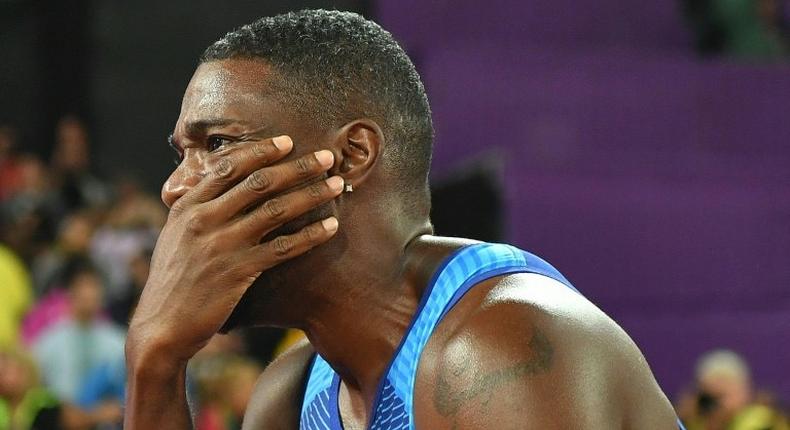 Justin Gatlin of the US reacts after winning the final of the 100m event at the 2017 IAAF World Championships in London, on August 5