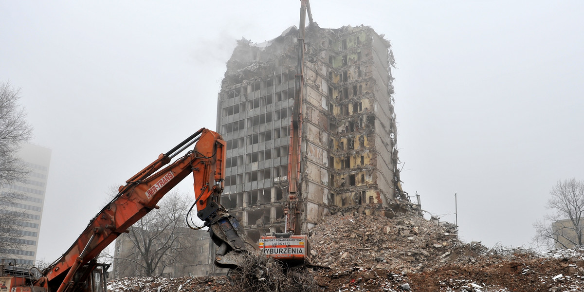 Wyburzanie Hotelu Centrum w Łodzi