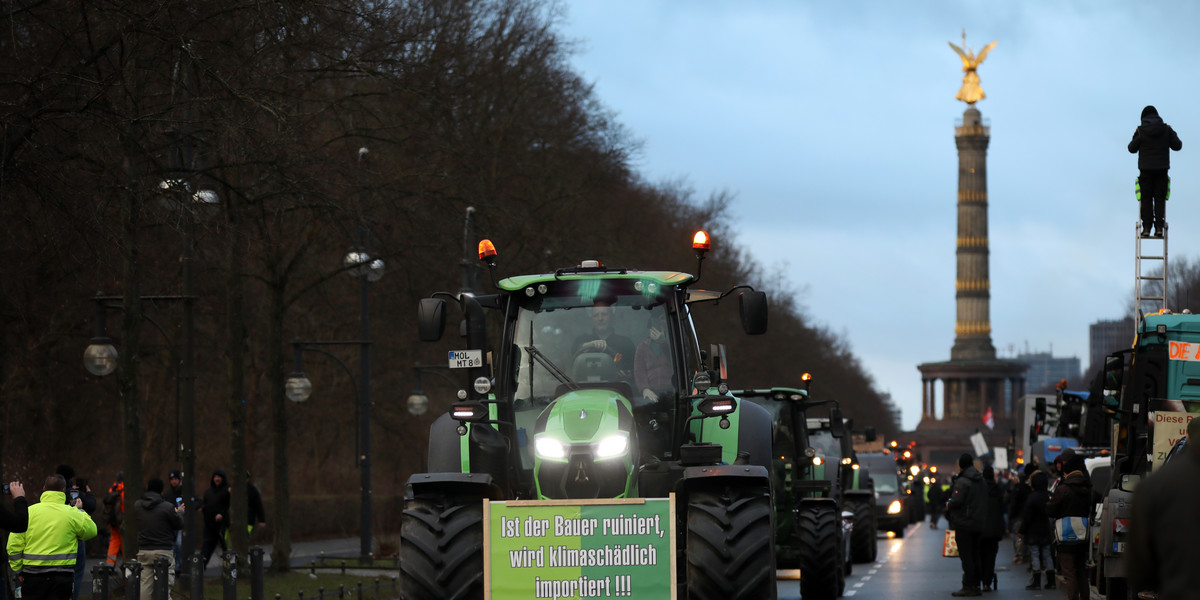 Protest niemieckich rolników w Berlinie 15 stycznia 2024 r.