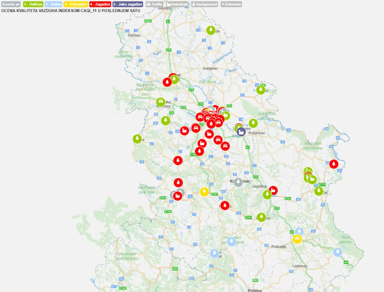 mapa zagađenja vazduha