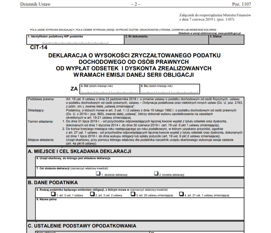 Wzór formularza CIT-14