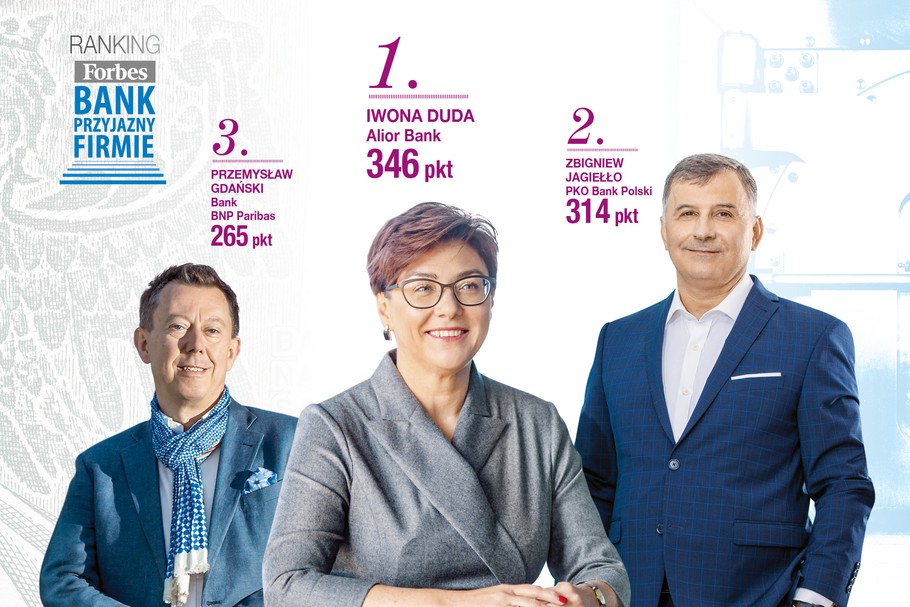 Od lewej: 3. Przemysław Gdański, Bank BNP Paribas, 265 pkt; 1. Iwona Duda, Alior Bank, 346 pkt; 2. Zbigniew Jagiełło, PKO Bank Polski, 314 pkt