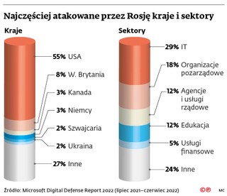 Najczęściej atakowane przez Rosję kraje i sektory