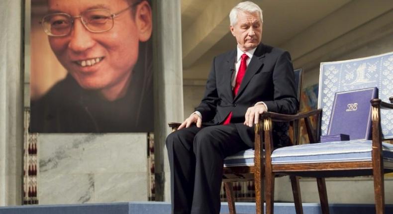 Nobel committee member Thorbjorn Jagland placed Liu Xiaobo's Nobel Peace Prize on an empty chair during the 2010 awards ceremony in Oslo