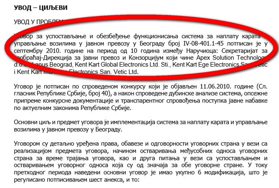 Podaci iz tenderske dokumentacije