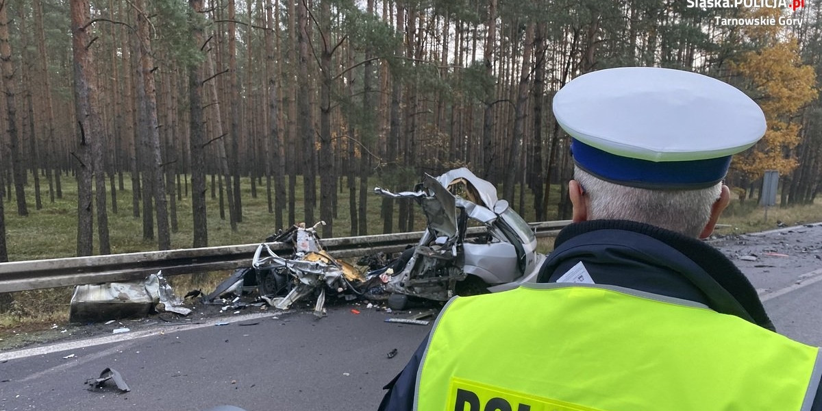 Śmiertelny wypadek w Tworogu koło Tarnowskich Gór (woj. śląskie). Nie żyje 48-letni kierowca. Jego auto dosłownie się rozpadło!