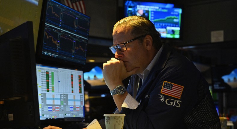 Traders work the floors at the New York Stock Exchange (NYSE) in New York on October 11, 2023.Angela Weiss/AFP via Getty Image