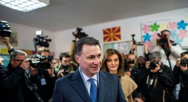 Macedonia's former prime minister and leader of the ruling VMRO DPMNE Nikola Gruevski arrives to cast his vote at a polling station in Skopje during a general election on December 11, 2016