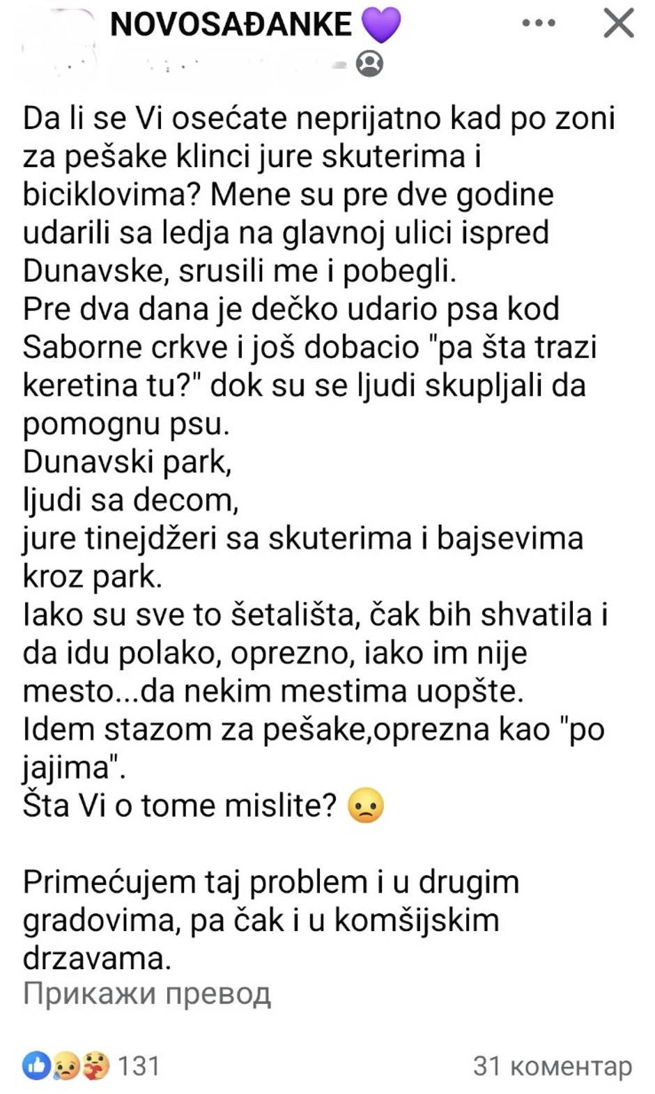 FB Novosađanke post