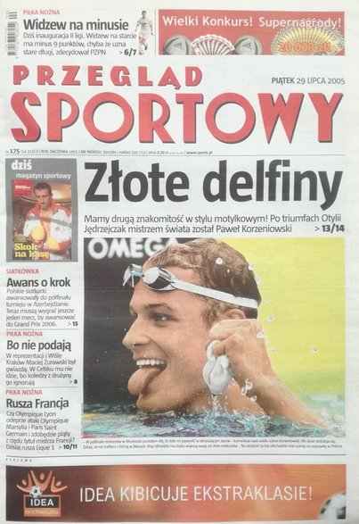 Okładka „Przeglądu Sportowego” po triumfie Pawła Korzeniowskiego