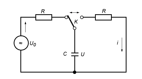 Obwód ładowania i rozładowania kondensatora przez rezystor