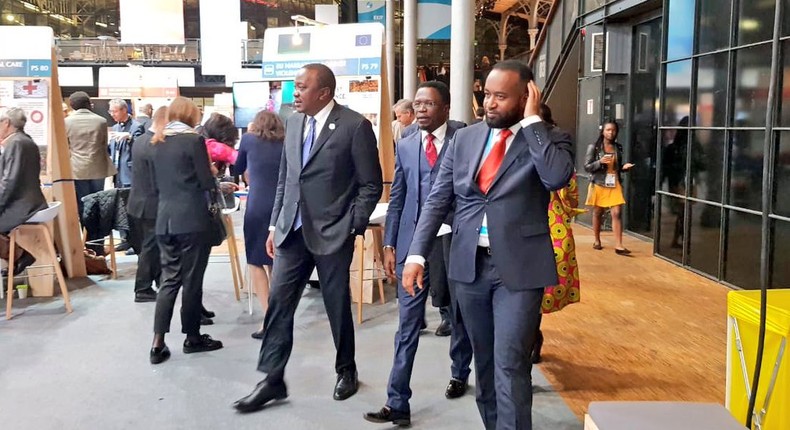 President Uhuru Kenyatta with Mombasa Governor Hassan Joho in Paris