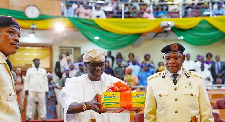 Lagos State Governor, Mr Babajide Sanwo-Olu while presenting proposed Year 2020 Budget to the State House of Assembly on Friday, Nov. 8, 2019. [NAN]