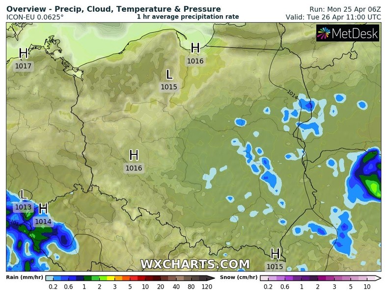 Im dalej na wschód, tym szansa na deszcz będzie większa