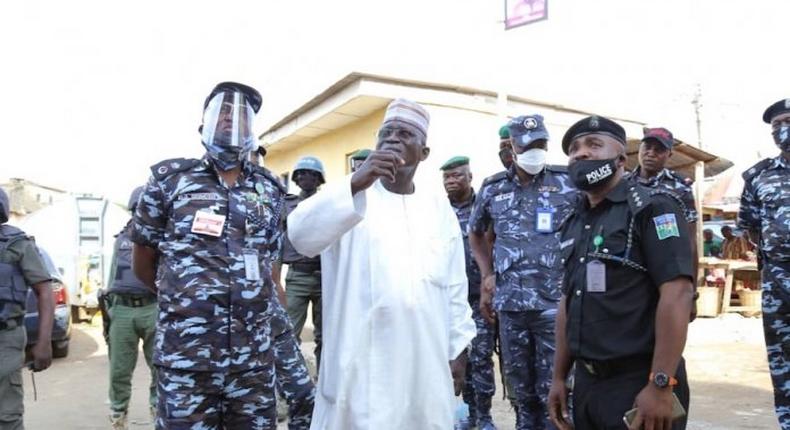 The Chairman, Nigeria Police Trust Fund (NPTF), Suleiman Abba flanked by Lagos Commissioner of Police, Hakeem Odumosu and others. (Thisday)