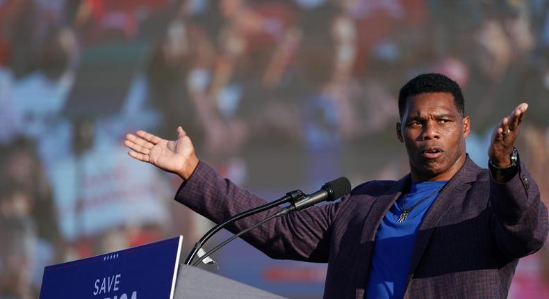 Herschel Walker speaks at a September 2021 Trump rally in Georgia.