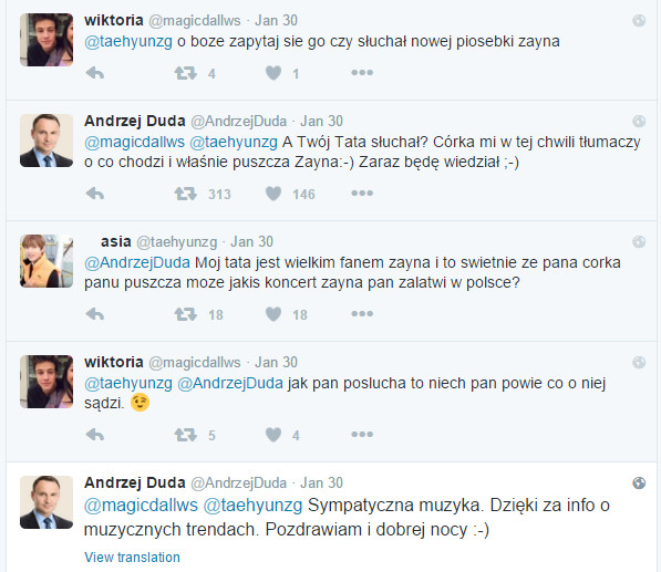 Andrzej Duda fanem Zayna Malika (fot. Twitter)