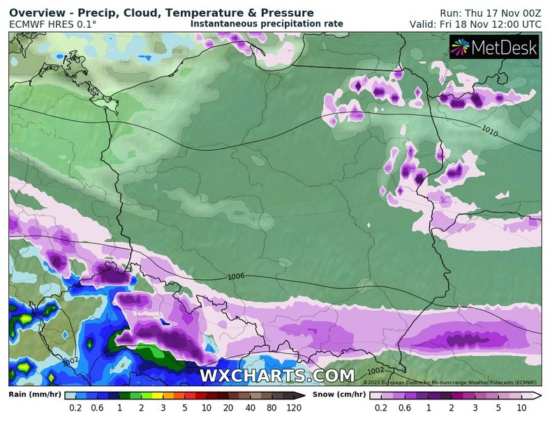 Piątek śnieg przyniesie w całym pasie południowym i miejscami na wschodzie.