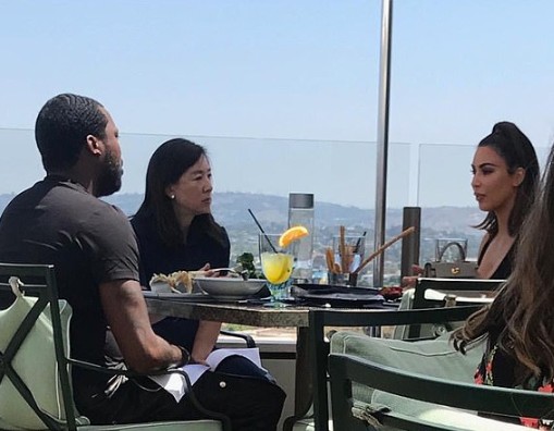 Photo of Kim Kardashian's meeting with Meek Mill and philanthropist, Clara Wu [LindaIkeji]