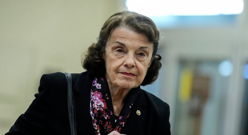 Democratic Sen. Dianne Feinstein of California walks through the Senate subway on her way to a vote at the US Capitol on September 12, 2022 in Washington, DC.