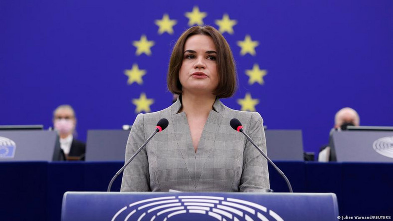 Swiatłana Cichanouska w Parlamencie Europejskim (listopad 2021)