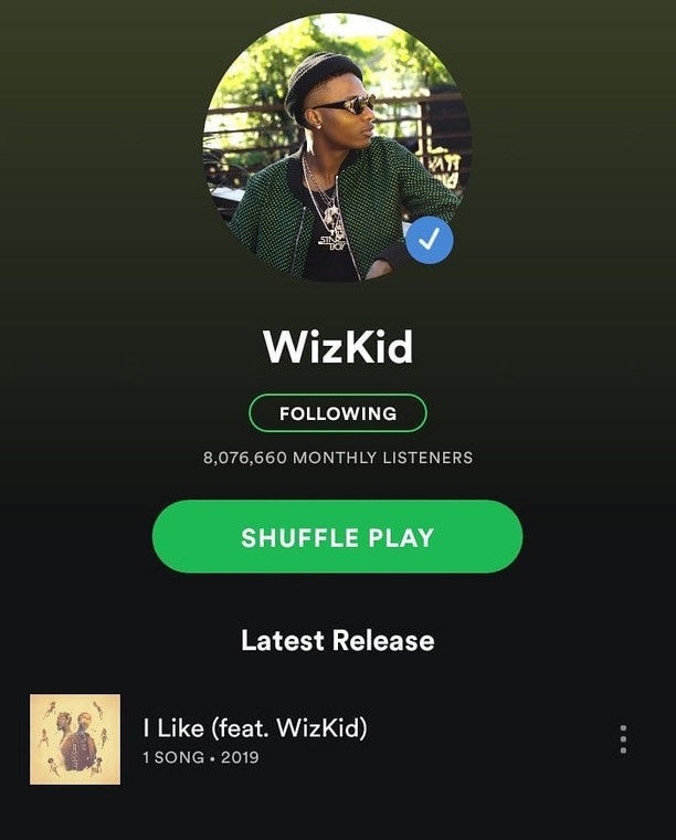 Wizkid becomes first African to hit 8 million montly listeners on Spotify. (Spotify)