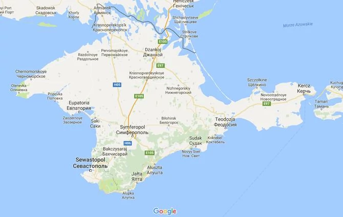 Krym według rosyjskiej wersji Map Google