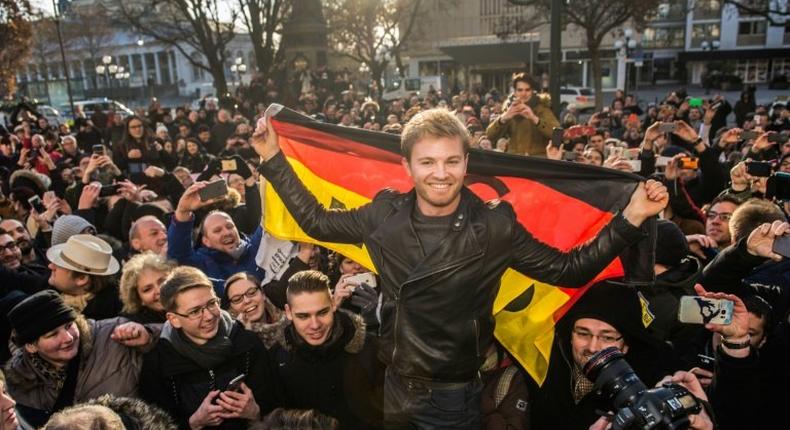 New Formula One world champion Nico Rosberg meets fans in his home town of Wiesbaden, western Germany, on November 30, 2016
