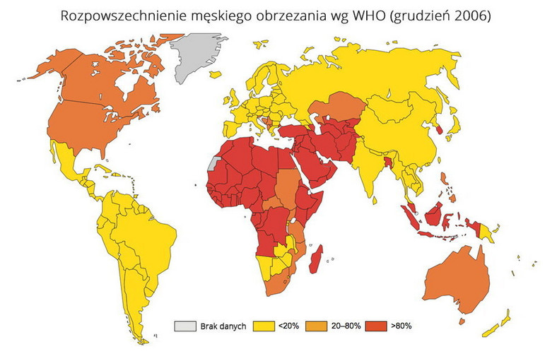 Statystyki obrzezania mężczyzn na świecie, fot. WHO.int