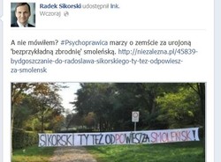 Banner przed dworkiem Sikorskiego. "Psychoprawica marzy o zemście"