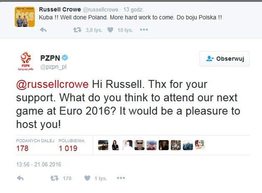 Russell Crowe znów pisze o Polakach. PZPN odpowiada