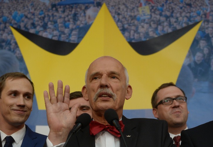 Janusz Korwin-Mikke w czasie wieczoru wyborczego: