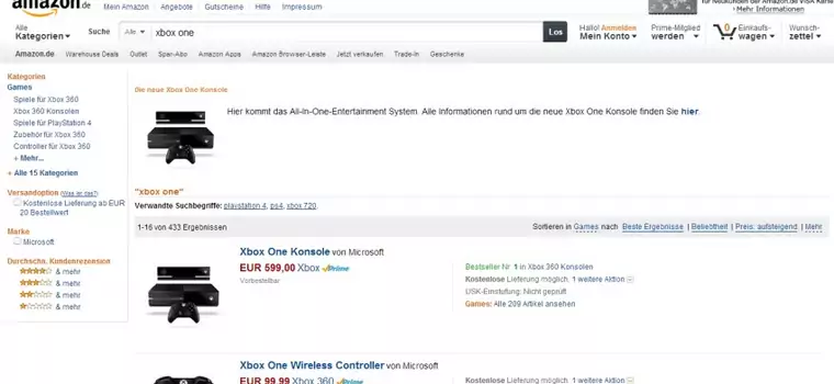 Nowa generacja konsol będzie również najdroższą? Bardzo wysokie ceny Xboksa One i gier na niemieckim Amazonie!