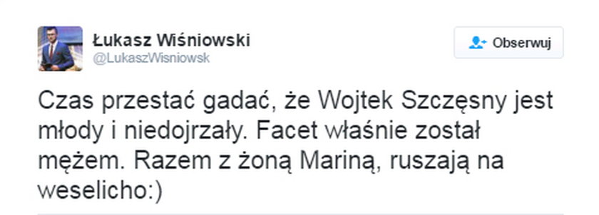 Według słów Łukasza Wiśniowskiego, Wojciech Szczęsny ożenił się z Mariną Łuczenko