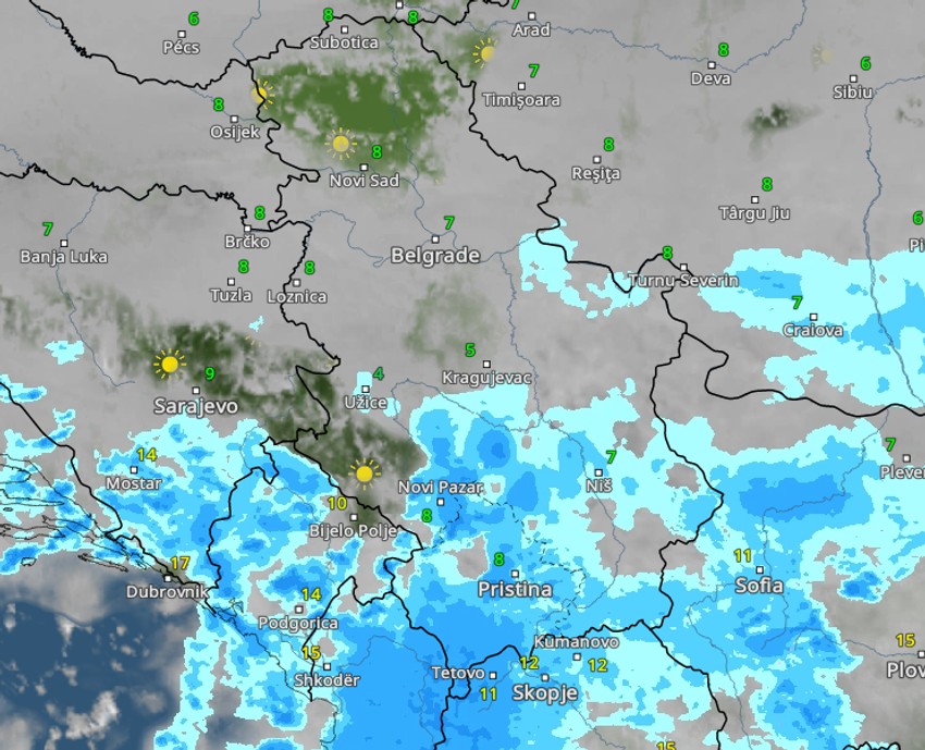 Kretanja padavina danas u 14 časova