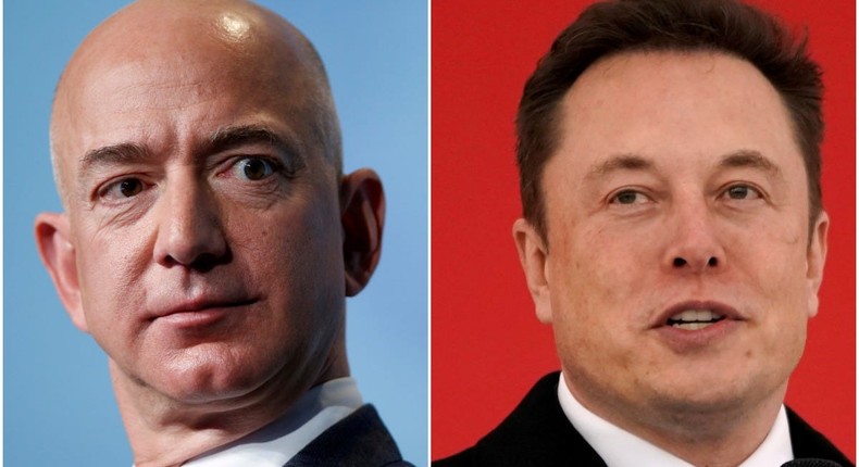 Blue Origin founder Jeff Bezos (left) and SpaceX CEO Elon Musk.
