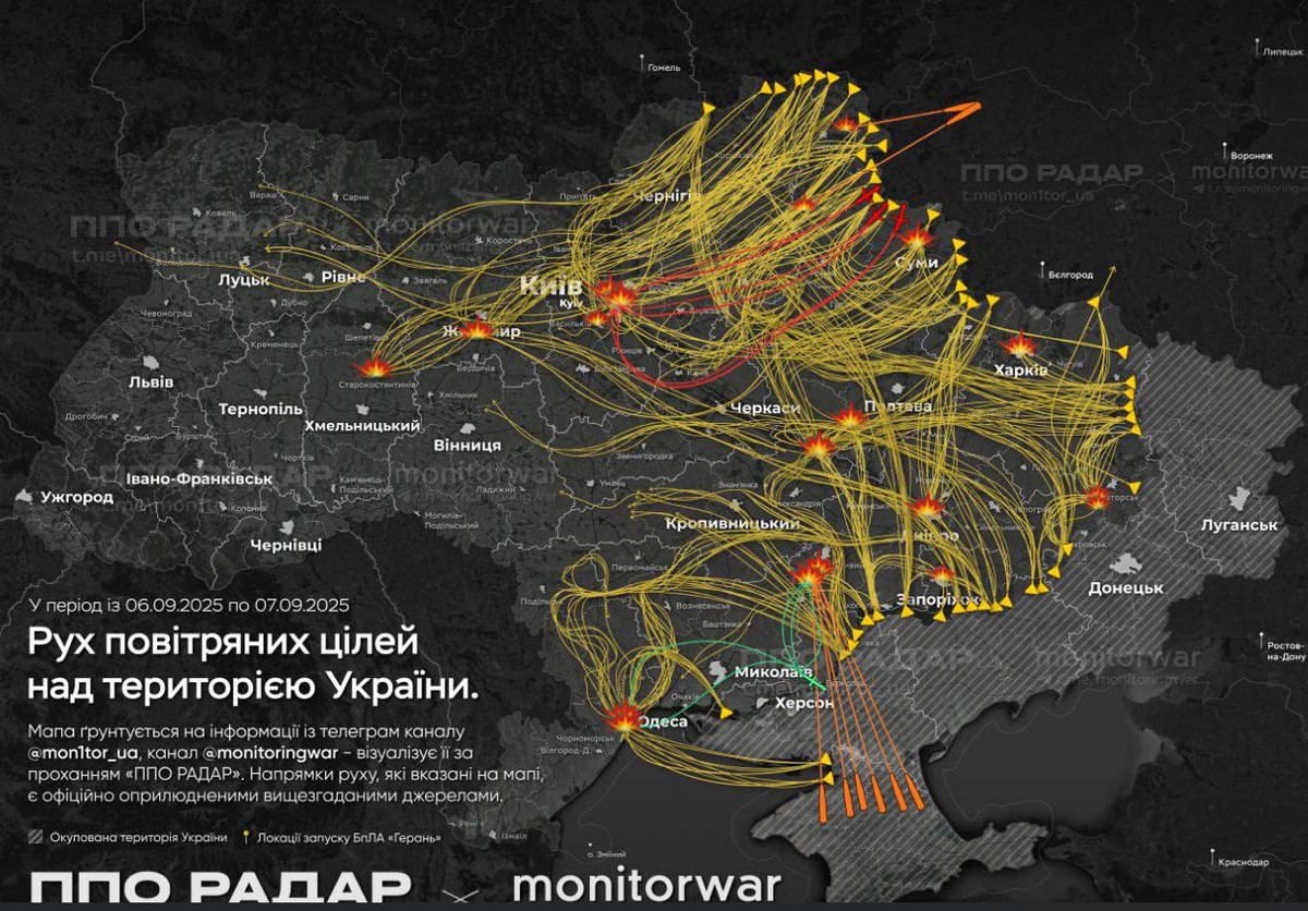 UKraińska mapa ataku i szlaku rosyjskich dronów