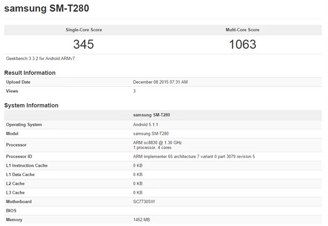 Samsung Galaxy Tab E 7.0 w Geekbench