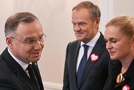 Donald Tusk i Barbara Nowacka podczas spotkania z prezydentem Andrzejem Dudą