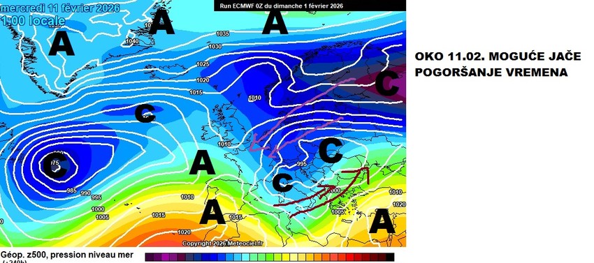 Oko 11. februara moguće jače pogoršanje vremena